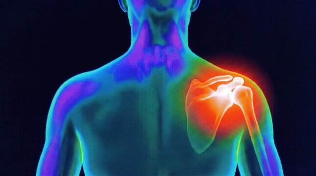 Thermal Body Scan Combined with Skeletal Shoulder Anatomy Showing Intense Arthritis Flare