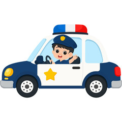 Cartoon Police Officer Driving a Patrol Car © uigodesign