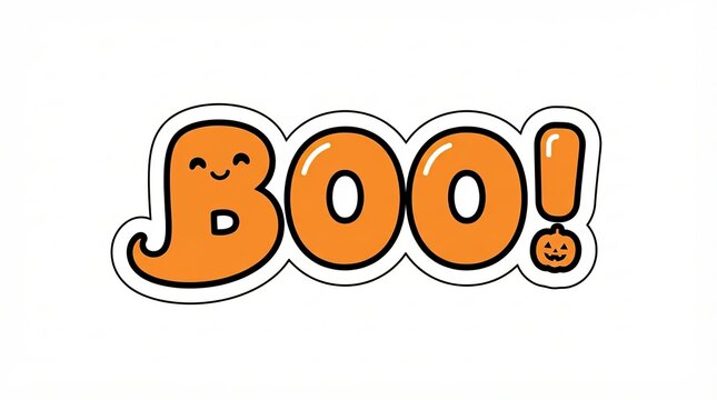 Cute orange boo halloween typography with ghost and pumpkin icon
