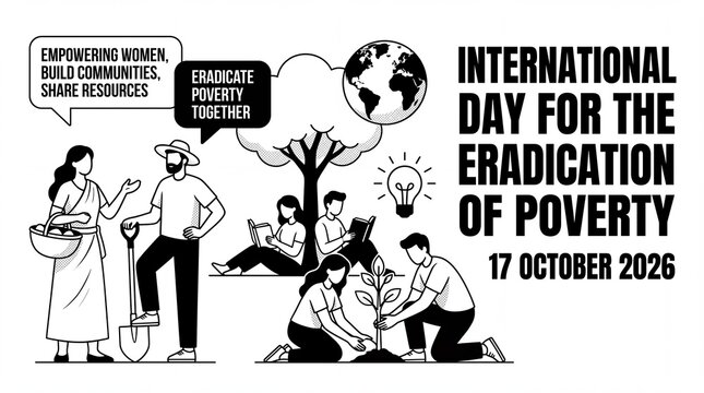 International Day for the Eradication of Poverty 17 October 2026 Banner with Empowering Women Icons