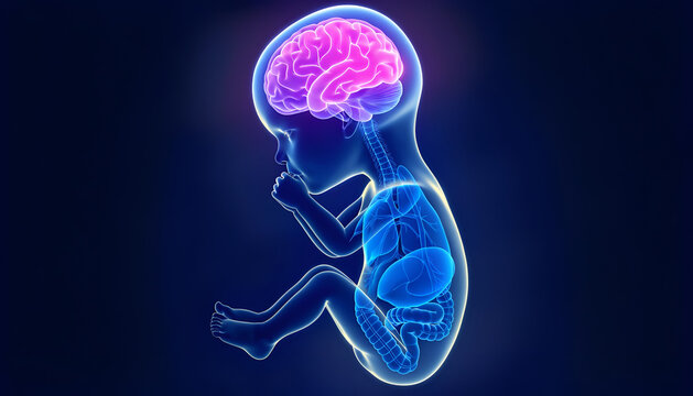 3D anatomy illustration of fetal brain development