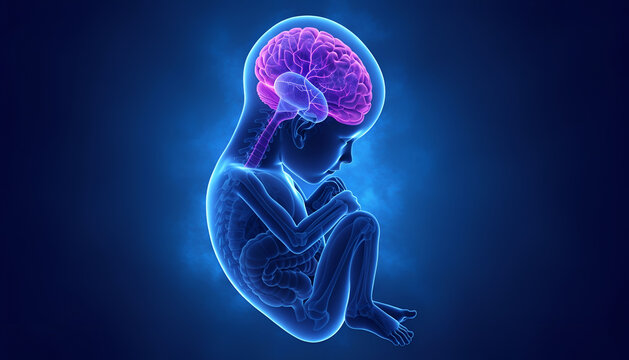 3D anatomy illustration of fetal brain development