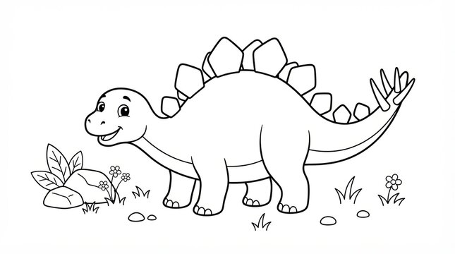 Cute Stegosaurus Dinosaur Coloring Page for Kids