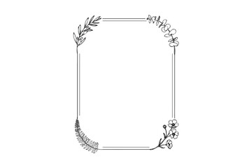 Fototapeta premium Elegant Botanical Square Floral Frame Line Art Vector Illustration