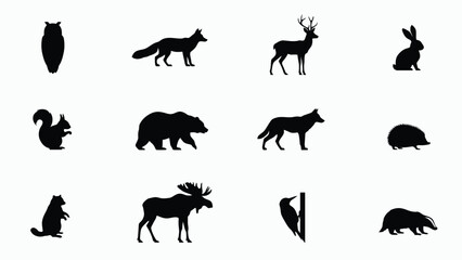 Obraz premium Collection of black animal silhouettes on white background with silhouettes including mammals mammals bird arranged arranged three rows