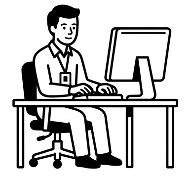 Man working on computer vector illustration