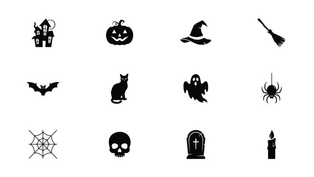 Halloween icons set with collection 12 black halloween themed icons white background background with background with background