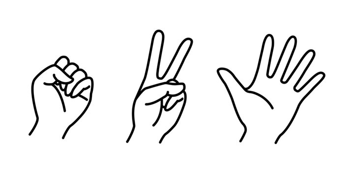 じゃんけんのグーチョキパーの左手のイラスト/Illustration of a left hand making Rock, Paper, Scissors shapes (Rock, Scissors, Paper)