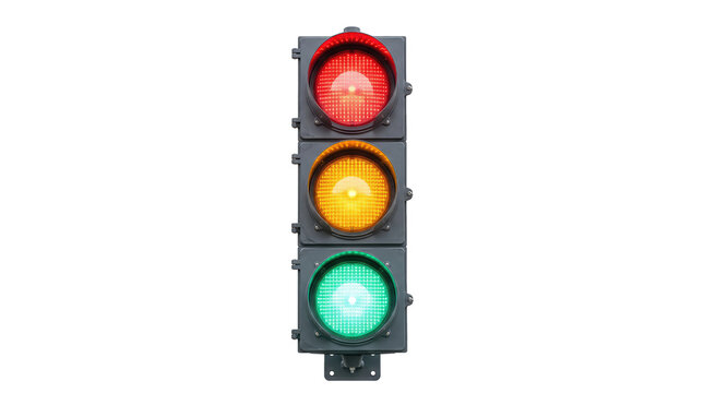 Traffic Light Signal with Red Yellow Green Lights, PNG isolated on a transparent background