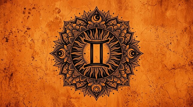 The Gemini horoscope sun sign icon set against an orange backdrop.