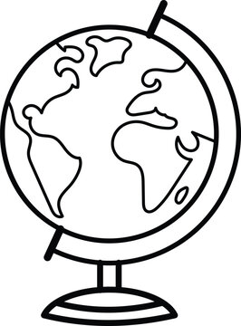 World globe vector graphic illustration featuring a minimalist line drawing design of the planet earth with thick black outlines only