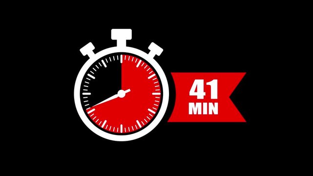 41 minute timer countdown stopwatch animation. Clock icon with 41 minute timer. 41 minute countdown timer clock icon animation. 41 min clock icon animation. Timer, clock, stopwatch icon with 41 min.