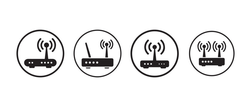 WiFi Router Icon Set, Wireless Internet Modem, Network Signal and Home Connection Vector Symbols.