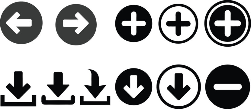 Arrow button plus minus download icon vector set interface web navigation solid circle isolated on white background
