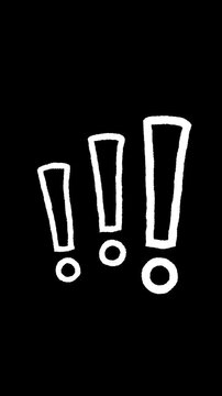 Vertical Hand Drawn Exclamation Mark Symbols Animation on Black Background