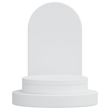 White Podium Product Display Multi Tier Round Pedestal With Arch Backdrop For Luxury Presentation 3D Illustration