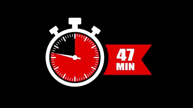47 minute timer countdown stopwatch animation. Clock icon with 47 minute timer. 47 minute countdown timer clock icon animation. 47 min clock icon animation. Timer, clock, stopwatch icon with 47 min.