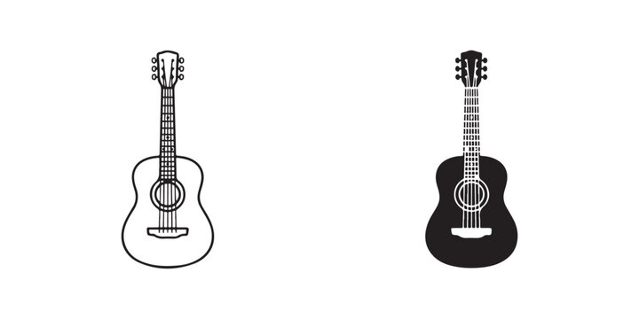 guitar icons featuring acoustic string instruments with detailed tuning pegs and sound holes