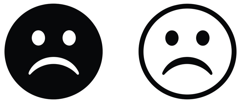 Sad Face Frowny Icons, Negative Emotion, Dissatisfaction, Unhappy Mood, Disappointed Reaction Symbols, Vector, Designs