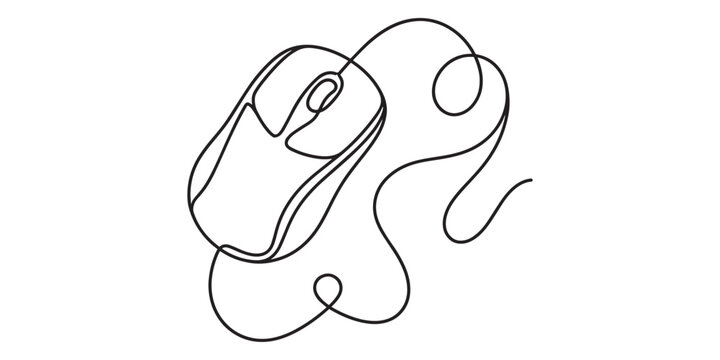 Continuous line drawing of a computer mouse