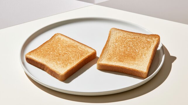 Toasted Bread Slices on Clean White Plate with Minimalist Background Creating a Simple and Inviting Culinary Atmosphere for Food Photography