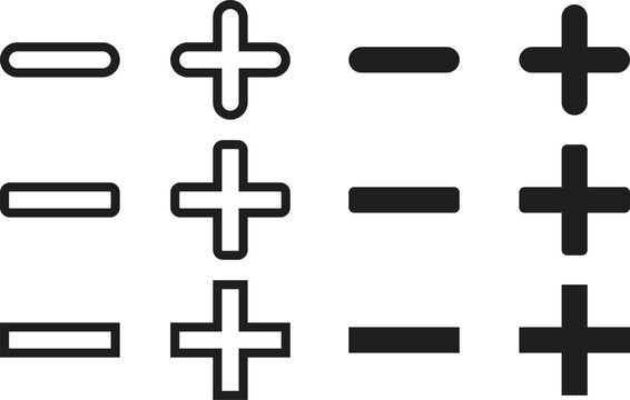 Black and white line icons of plus and minus symbols on a white background