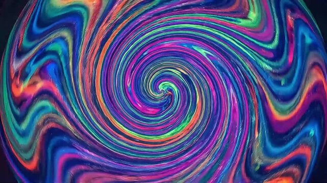 Abstract Liquid Swirl Motion Graphics Loop with Vibrant Neon Colors in a Spiral Pattern