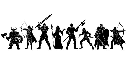 Naklejka premium Fantasy RPG Party Silhouette Vector Illustration