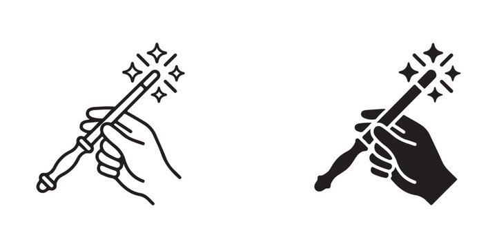 hands holding magic wands with sparkles for fantasy and magical themes design projects