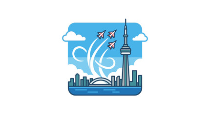 Fototapeta premium Toronto Canada skyline airshow jets flag badge emblem round logo design vector illustration