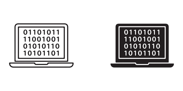 binary code displayed on two different style laptop icons for technology and digital design projects