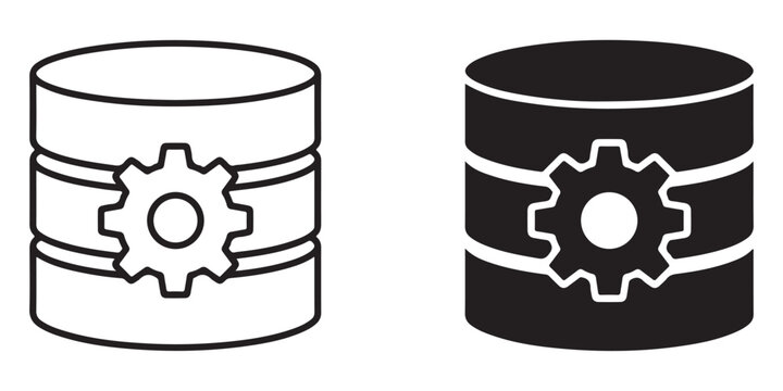 gear icon inside cylindrical database storage illustration with contrasting color scheme design