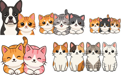 Fototapeta premium Cute Cat and Dog Character Collection with Colorful Kittens and Pets for Animal, Pet, Children and Cartoon Designs