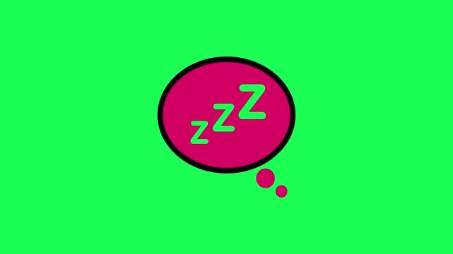 A vibrant pink speech bubble containing green zzz letters representing sleep or dreaming on a bright green background
