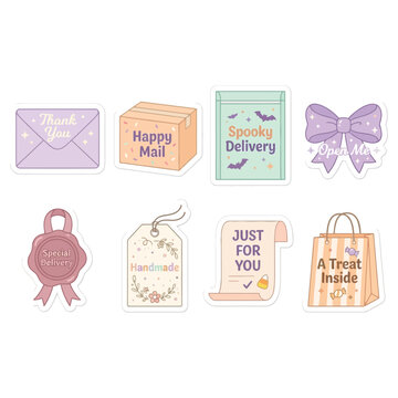 Cute pastel gift and mail sticker pack vector illustration set