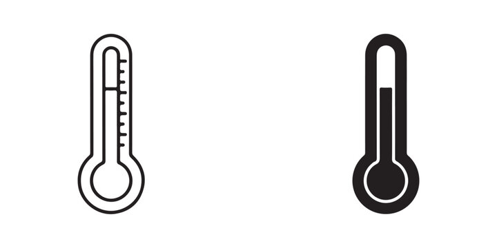 Thermometer icons showing temperature readings with contrasting filled and empty designs isolated on transparent background