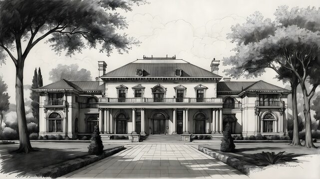 Palatial Estate Pencil Sketch