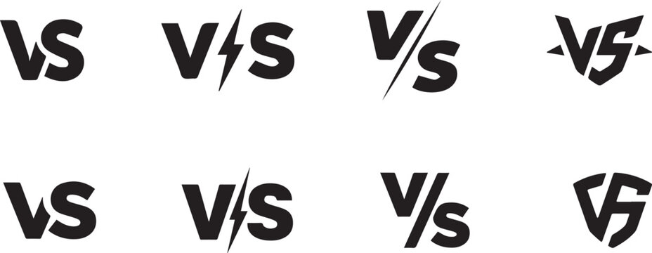Versus icons set. VS letters set. Battle icons. Set of versus logo letters. VS or versus symbol design template for sports, fight, competition, battle, match, game.