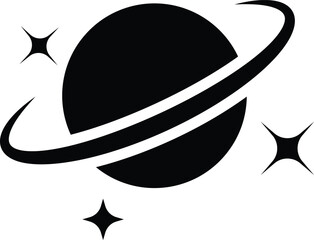 Vector illustration of black silhouette icon of planet saturn with rings © Vectrix