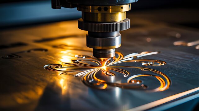 Precision laser cutting machine engraving decorative pattern on metal surface