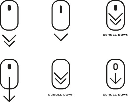 Computer mouse icons with scroll down arrows on a white background