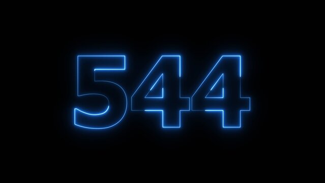 Abstract beautiful blue color neon 544 number icon illustration. Glowing neon countdown number sign background.