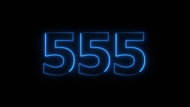 Abstract beautiful blue color neon 555 number icon illustration. Glowing neon countdown number sign background.