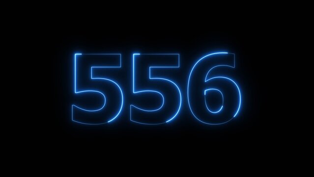Abstract beautiful blue color neon 556 number icon illustration. Glowing neon countdown number sign background.
