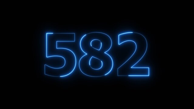 Abstract beautiful blue color neon 582 number icon illustration. Glowing neon countdown number sign background.