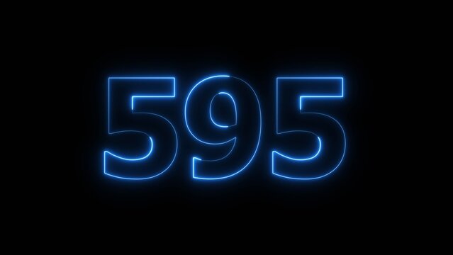 Abstract beautiful blue color neon 595 number icon illustration. Glowing neon countdown number sign background.