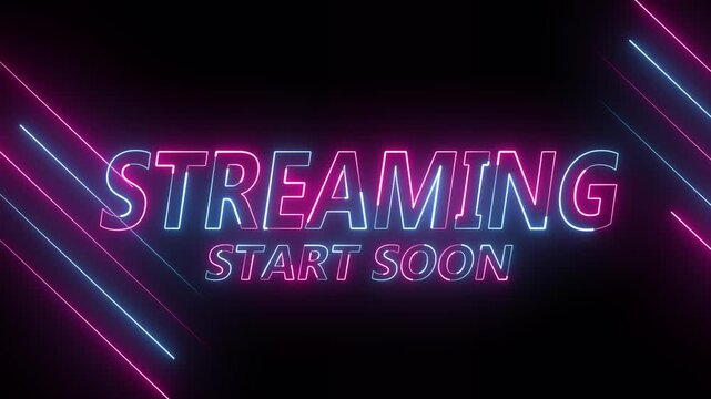 Neon streaming start soon animated text for live broadcasts and online content