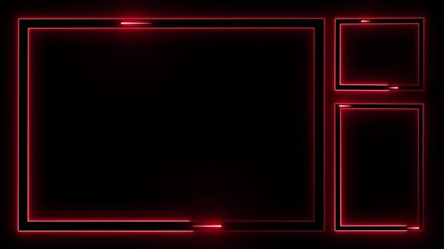 Red neon streaming frame overlay on black background for gaming and digital content