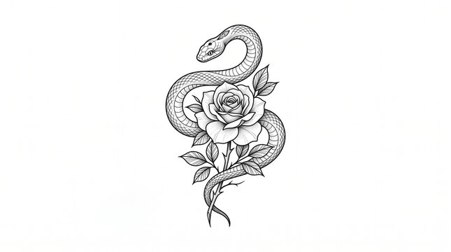 Snake around Rose Tattoo (Full View)
