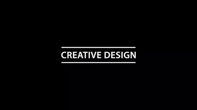 Creative design text animation with white typography on black background